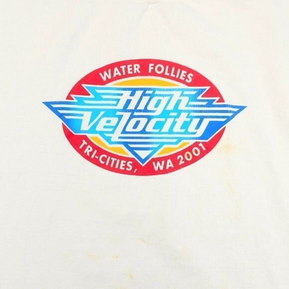 Vintage Boat Racing T Shirt Mens Size XL White Y2K High Velocity Water Follies - Picture 2 of 6
